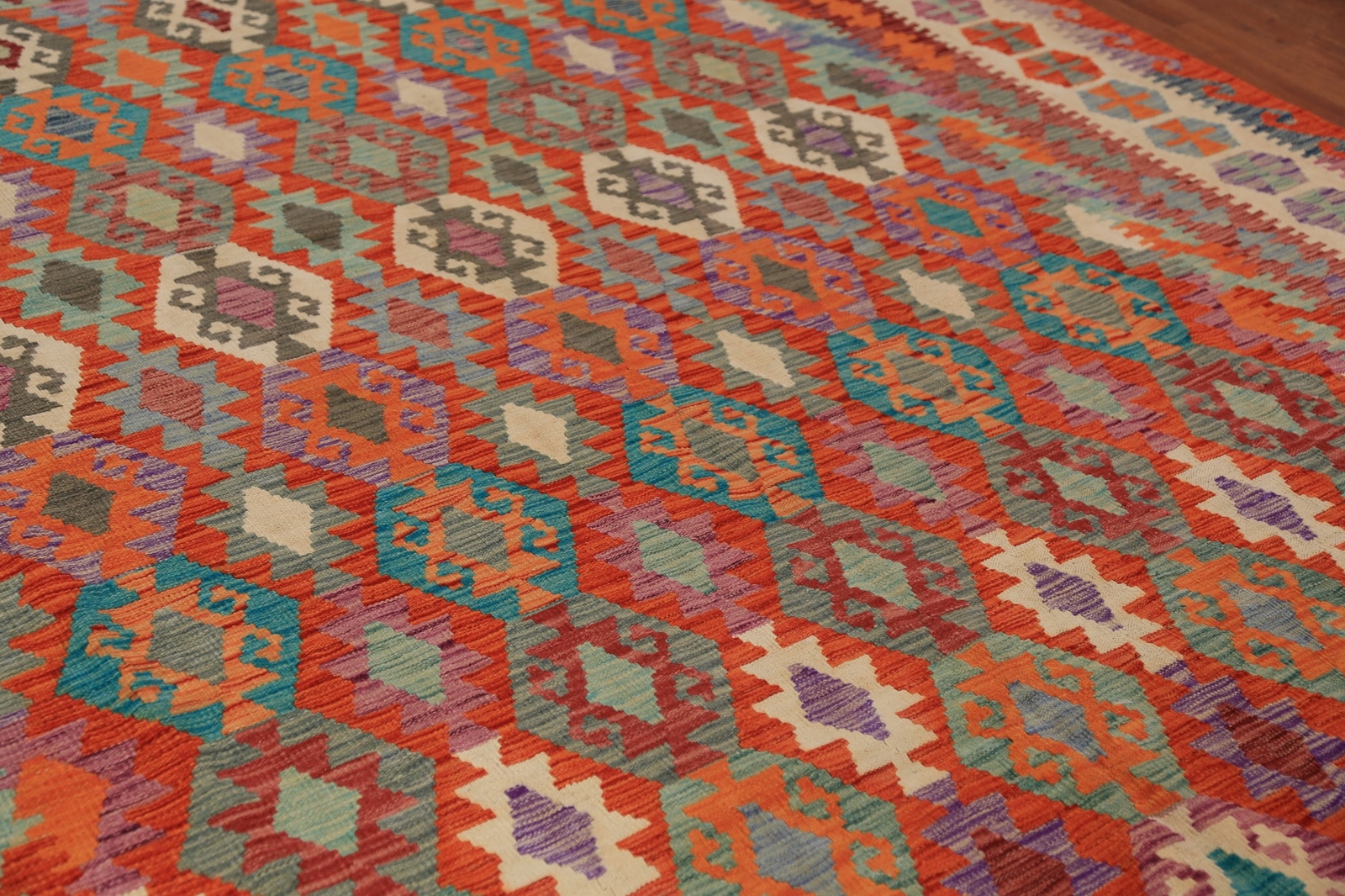 Rust Color Kilim Rugs Rectangle Flatweave Pile Wool Kelim Carpets 9×11 ft