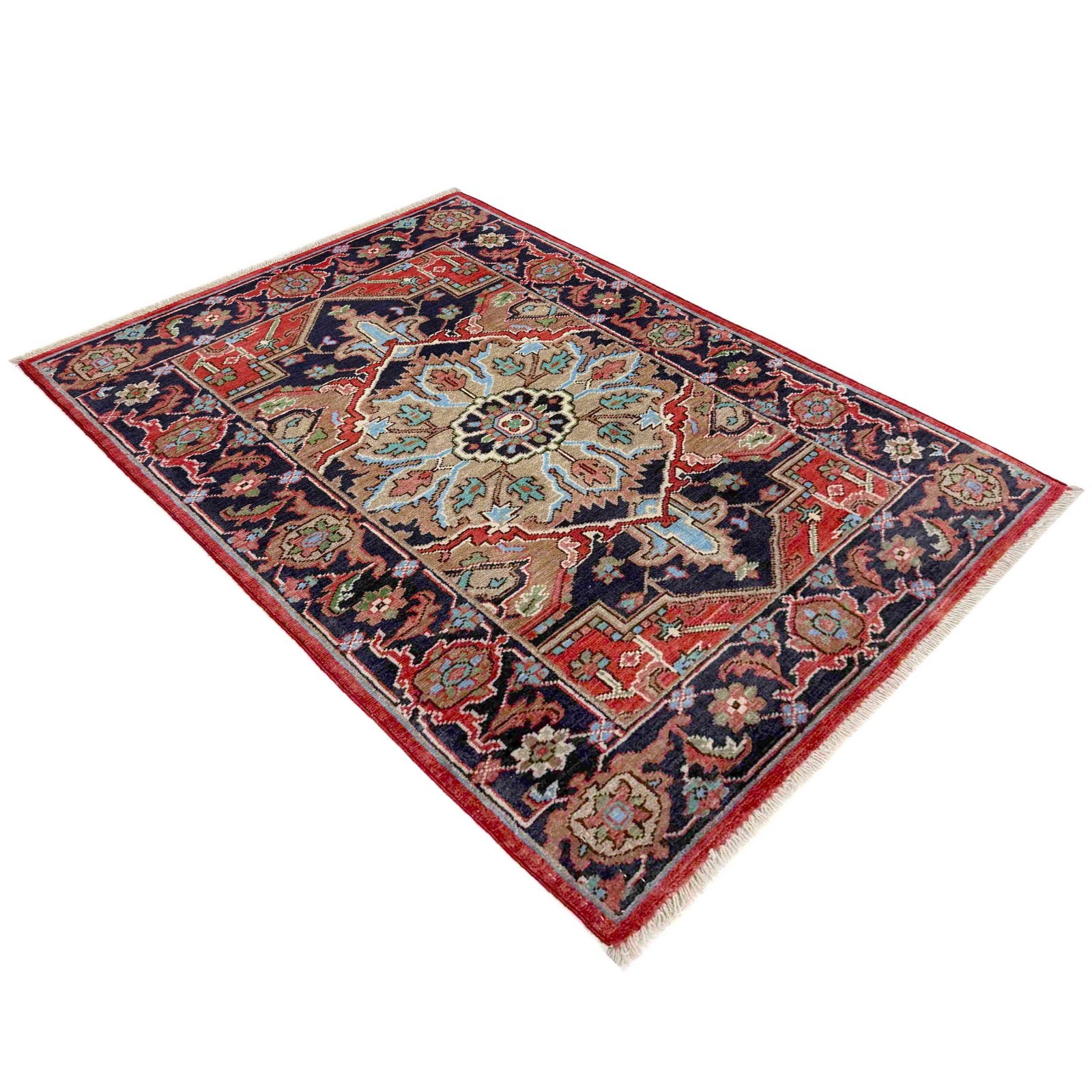 Classic Heriz Kazak Rug Navy Blue Red Oriental Hand-knotted Rug 2’8×4’2Ft R37496