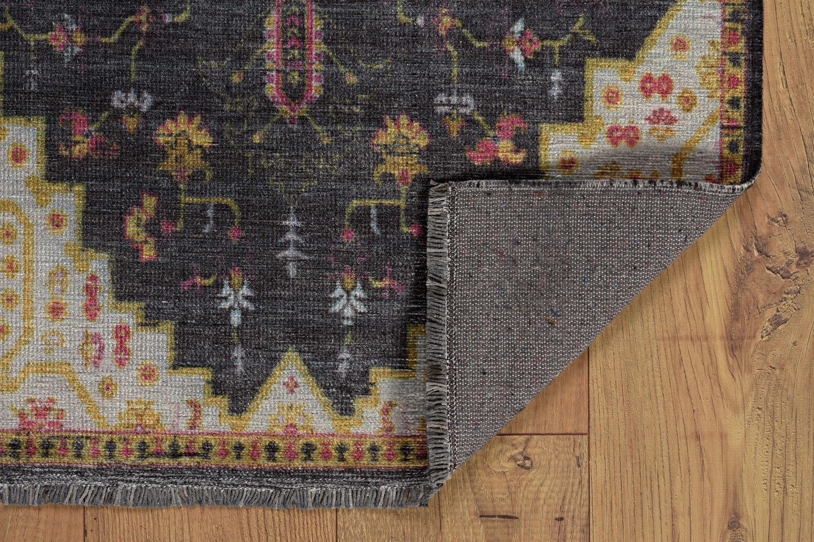 Linon Logan Gazia Polyester 2′ X 10′ Runner Rug in Black and Ivory