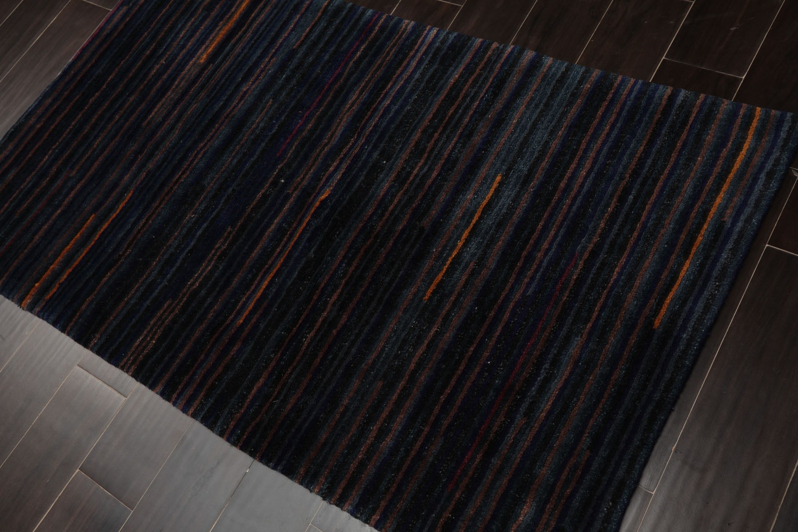 3’1”x5’2” Hand Knotted Wool Navy Tibetan Modern & Contemporary Plush Pile Rug