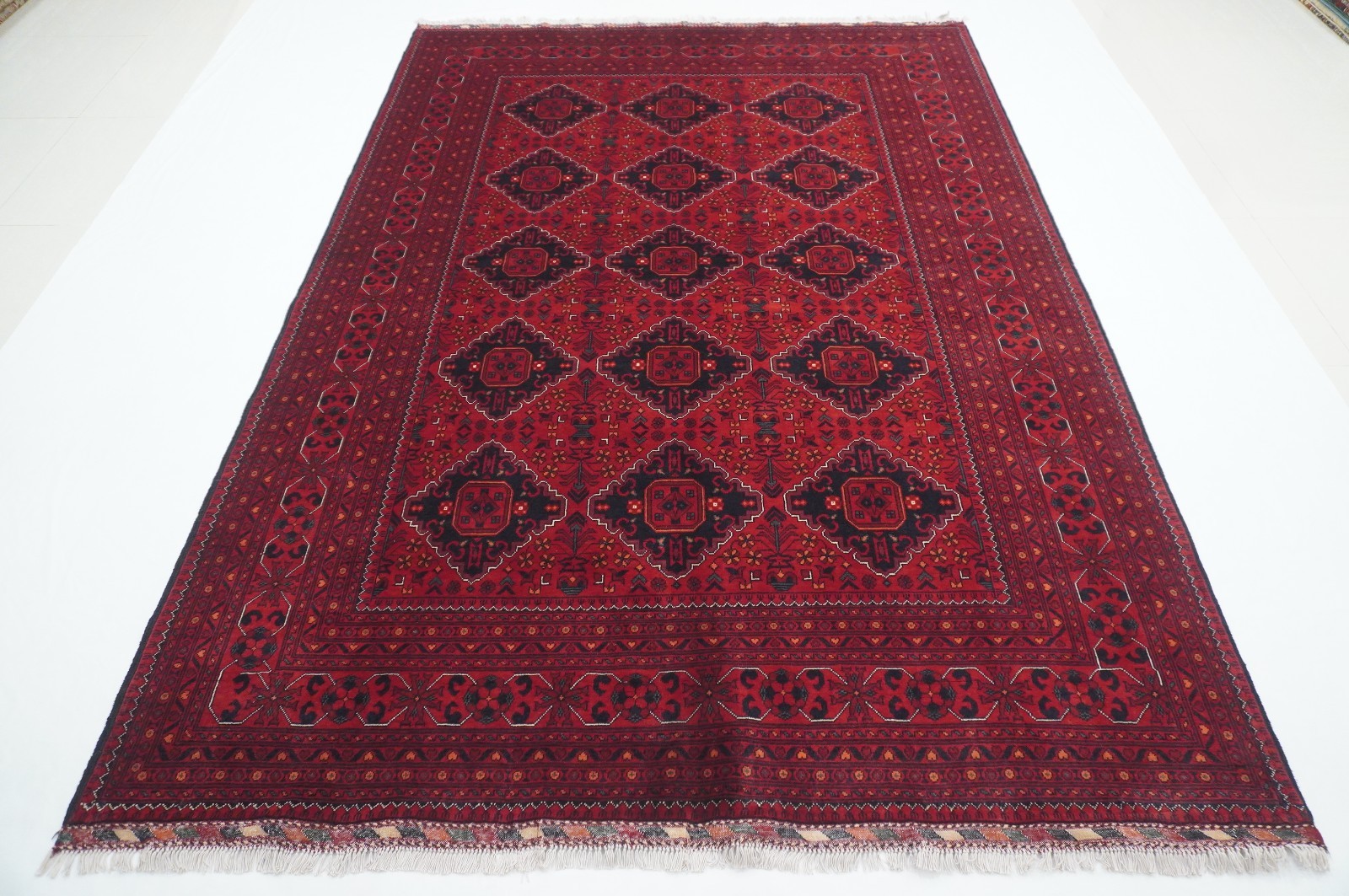 7×10 ft Red Khal Mohammadi Afghan Hand Knotted Wool Area Rug 6’7″x9’5″