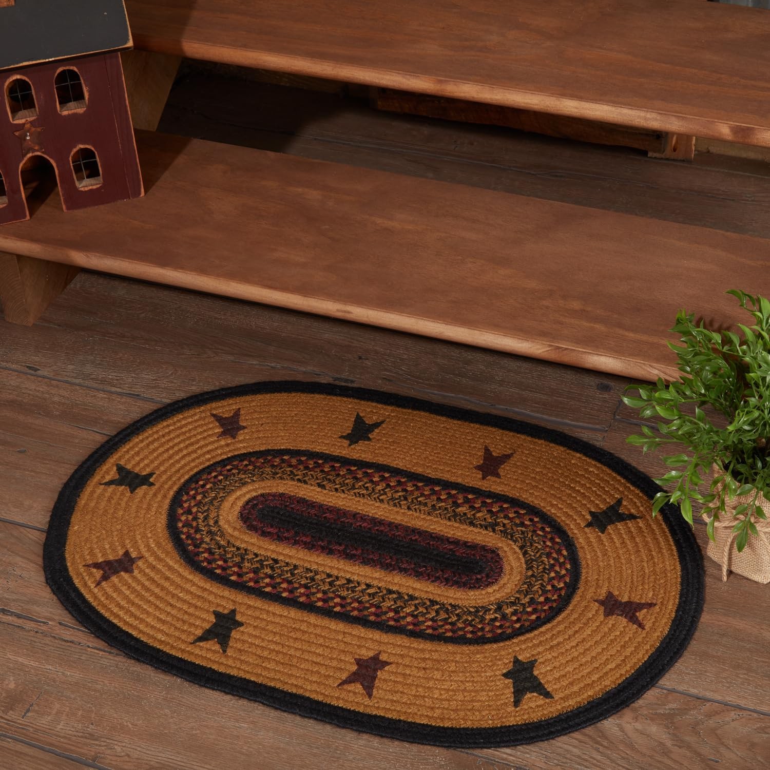 VHC Brands Heritage Farms Star Jute 20×30, Mustard Tan, Raven Black, Burgundy