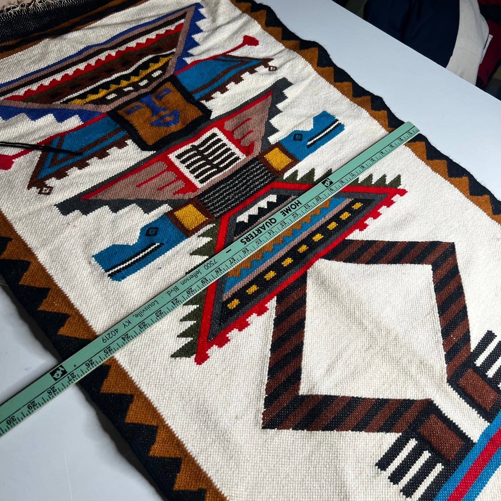 Vintage Southwest Yei Figure Handwoven Wool Rug Wall Hanging 36×20 Multi-Color