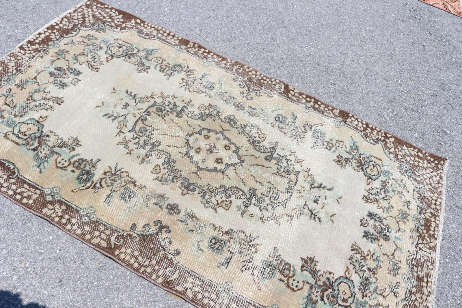 Turkish Vintage Area Rug 3,9×6,8 ft (118×207 cm), Brown Striped Rug