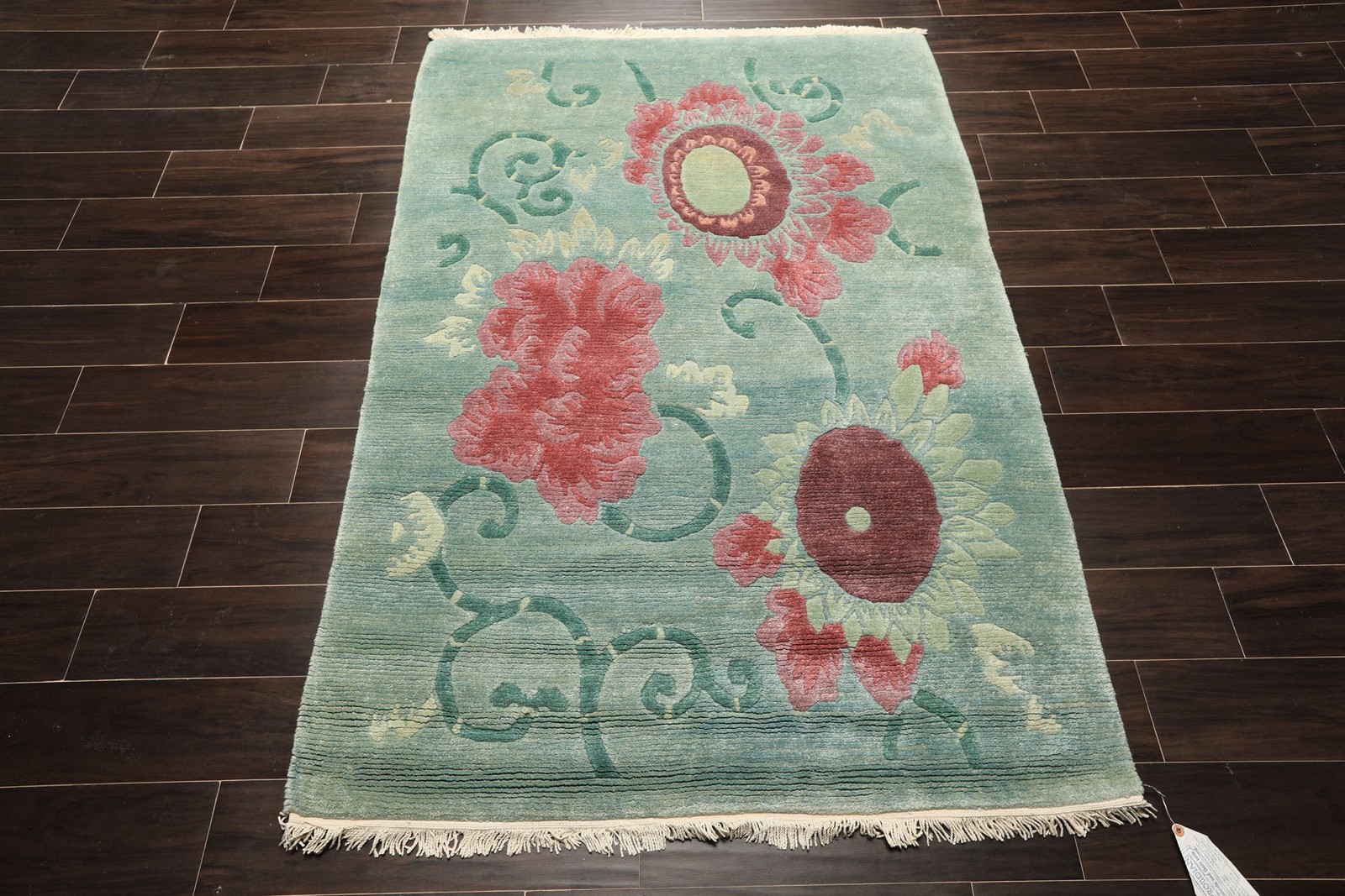 Michaelian & Kohlberg 4×6 Hand Knotted Wool Green, Rust Tibetan Plush Pile Rug