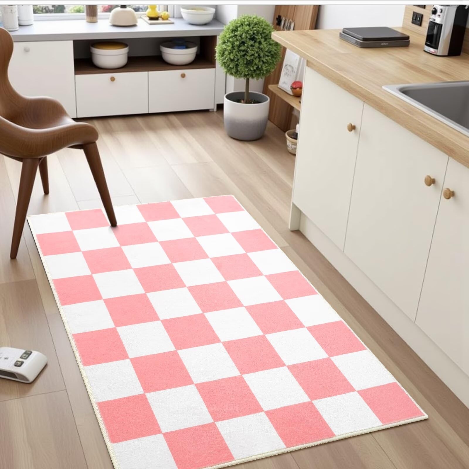 Terrug Pink and White Checkered Rug for 2′ x 3′ (Rectangular), &