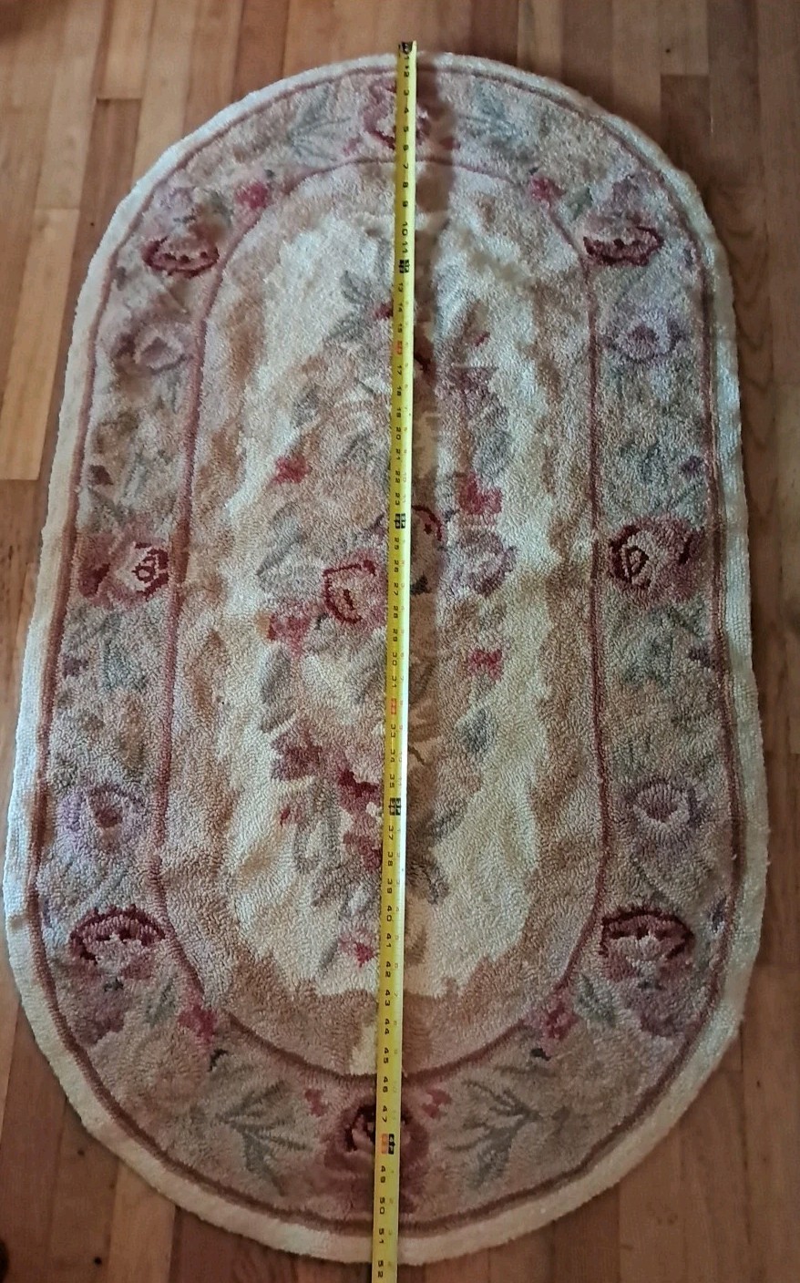 Vintage Hooked Rug 52×29 Oval Floral Farmhouse Cottage AccentRug See Description