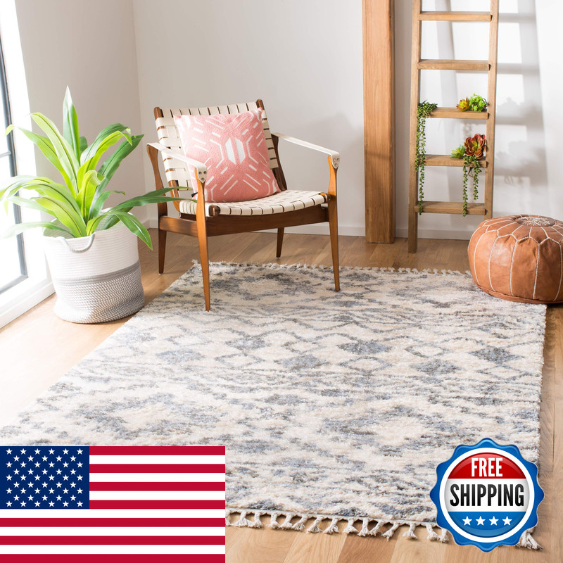 Safavieh Berber Fringe Shag Collection Area Rug – 67 Square Cream Navy Moroccan