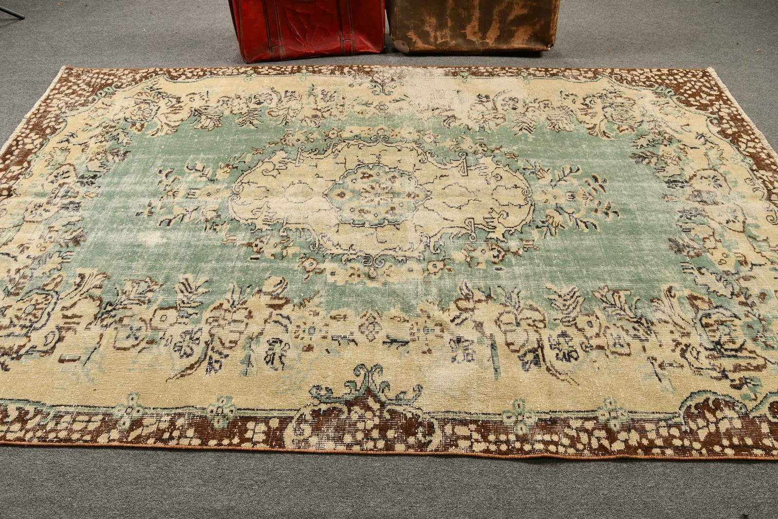 Turkish 5,9×9,2 ft Rug, Vintage Large Rug, Brown Oriental Rug