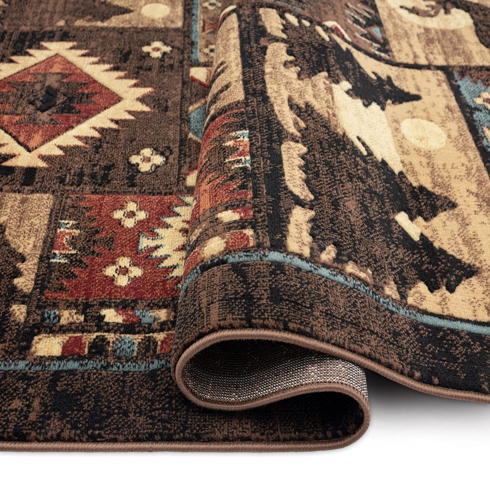 Buffalo Bear Area Rug 1’10″x6’10” Rectangular Brown Red for Living Room Decor