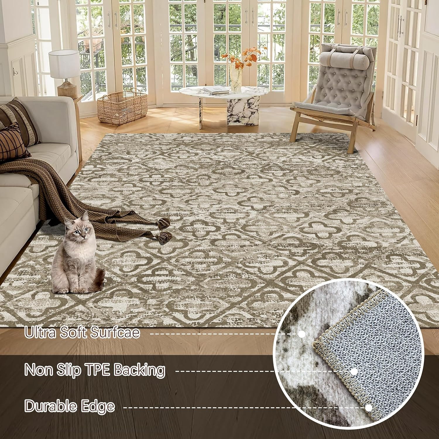 Washable Area Rugs, 3′ x 5 ‘ – 1/6 Thick – Stain & Water Resistant Non-Slip – Pe
