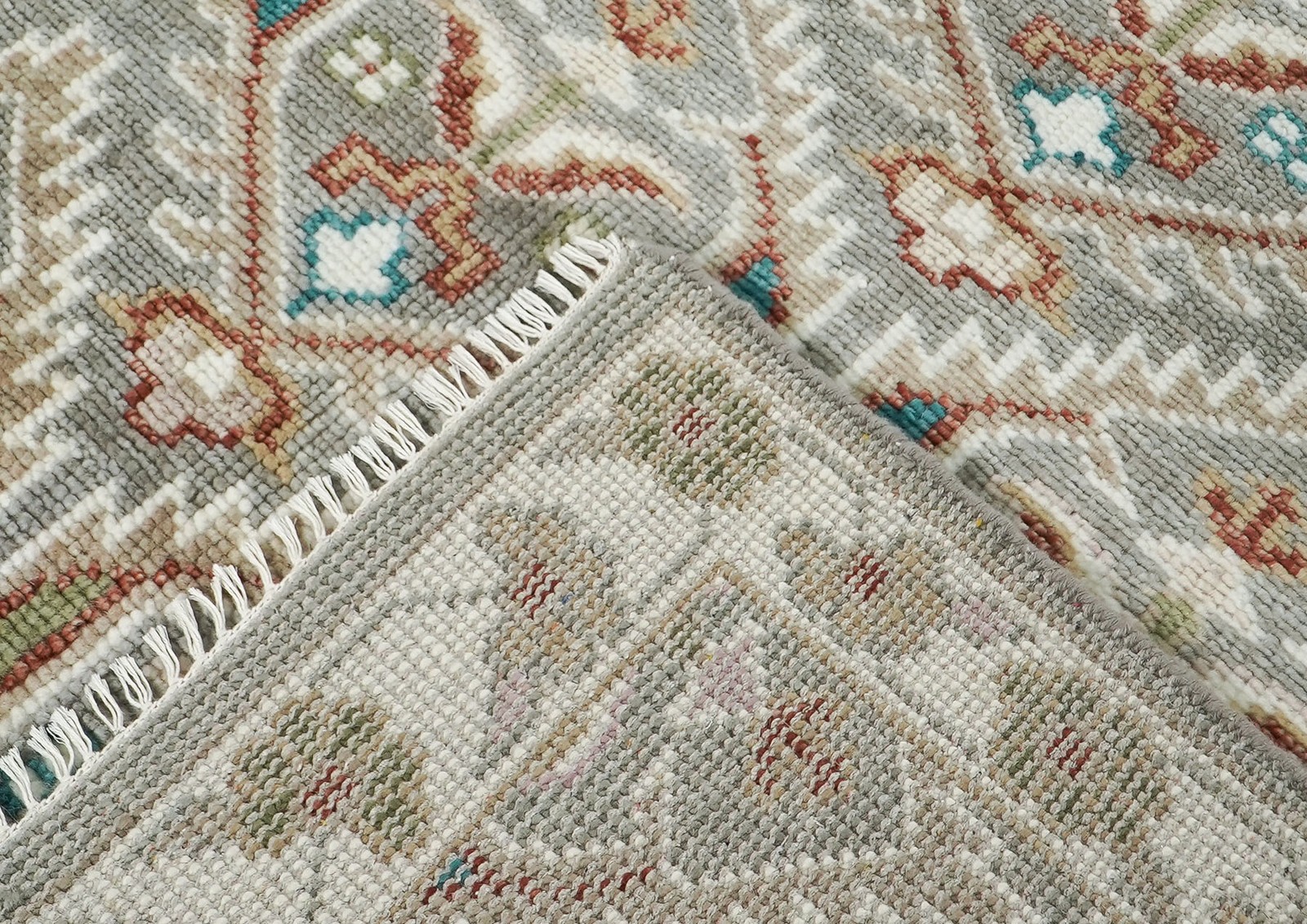 8’1”x10 Hand Knotted Wool Gray, Ivory Oushak Transitional Rug