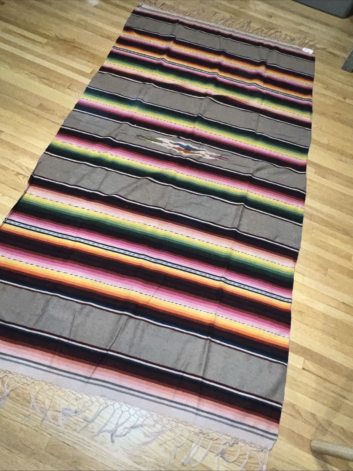 VTG Mexican Saltillo Serape Weaving Textile Blanket Rug Warm Tone 84″x 46″
