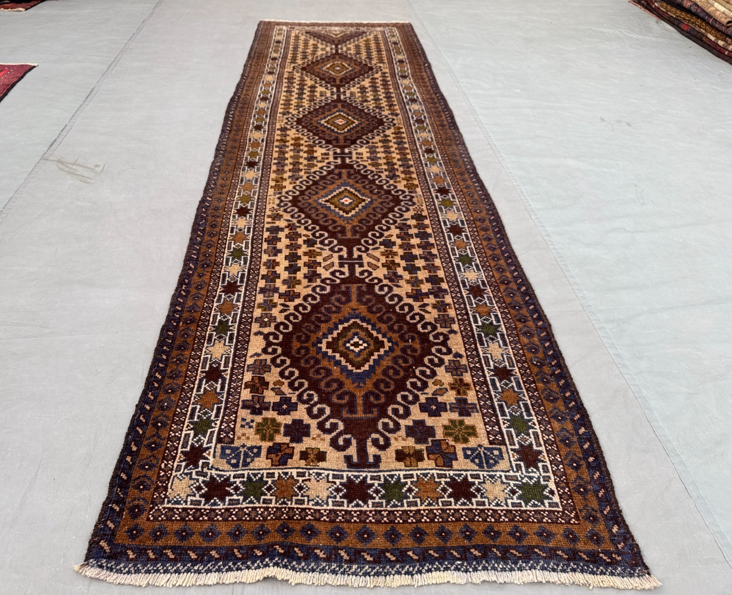 2’8 x 9’5 Ft Elegant Baluchi Tribal Runner Rug – Vintage Geometric Wool Carpet