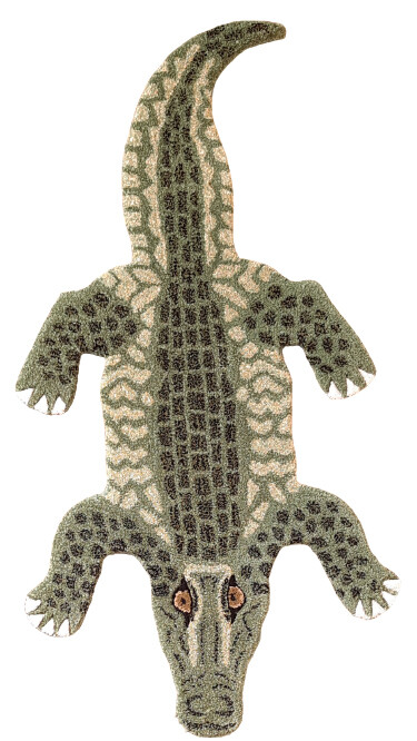 Crocodile Handmade Hand Tufted Animal design Green Woolen Area Rug