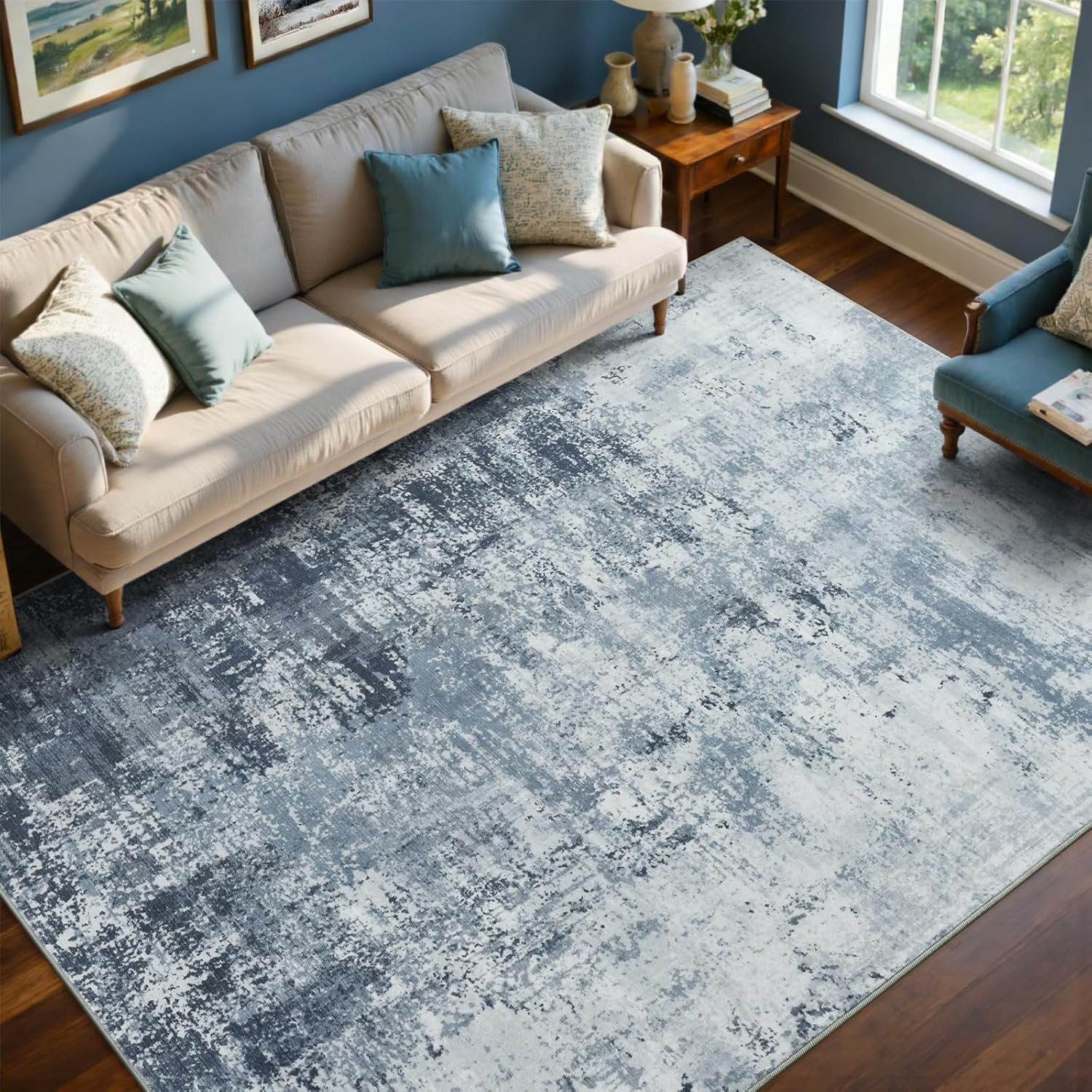 5X7 Ft Area Rugs for Living Room, Soft Non-Slip Washable Rugs Modern Abstract Pa
