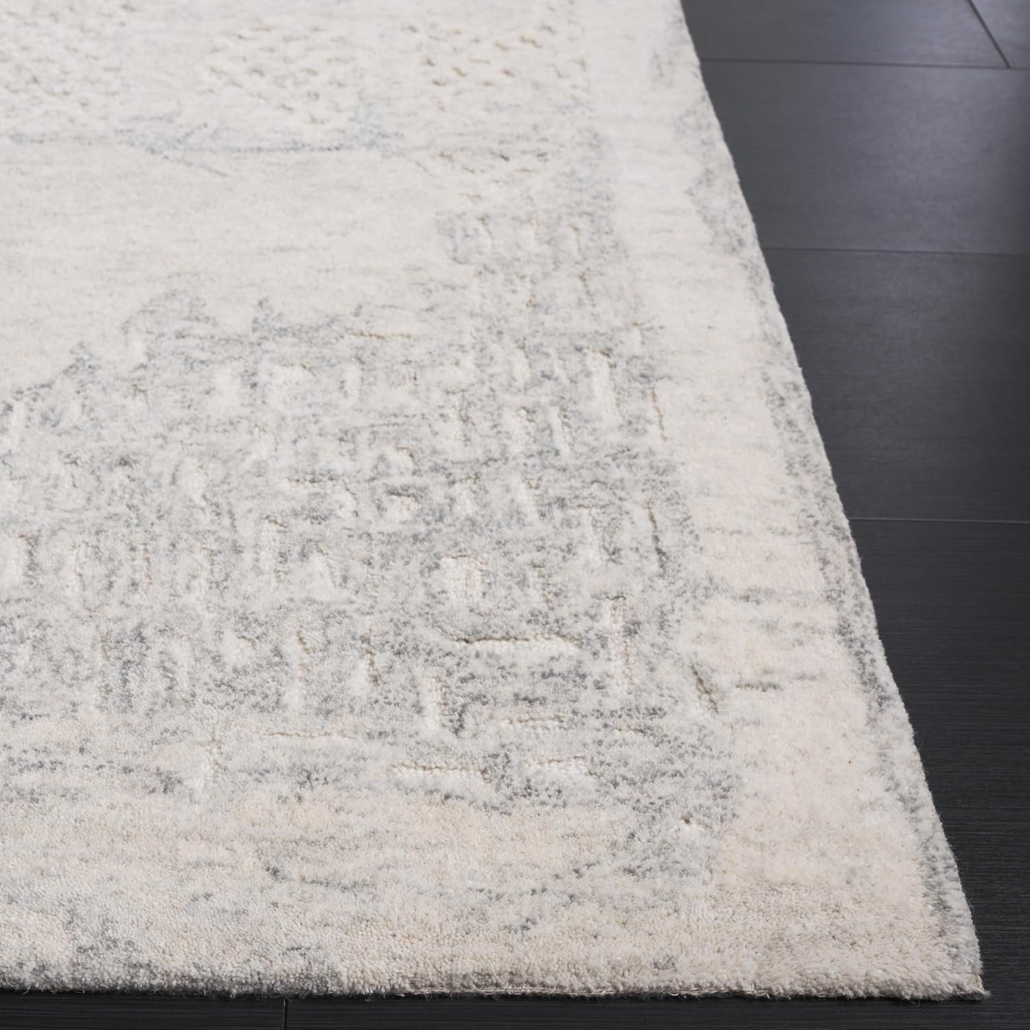 Handmade Wool Harvest Collection Area Rug 6′ x 9′ – Silver & Ivory
