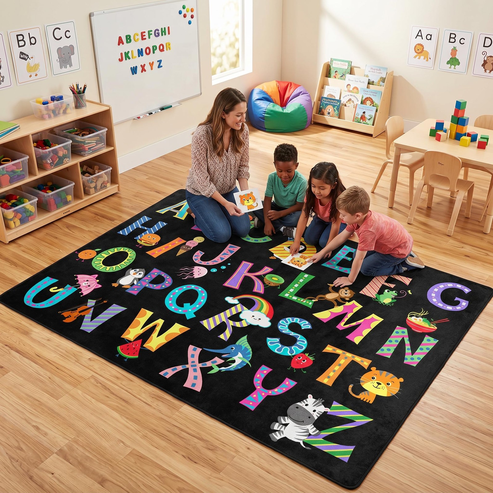 ABC Alphabet Rug, Classroom Playmat Rugs – 5×7 Ft Kids Carpet with Rubber Bac…