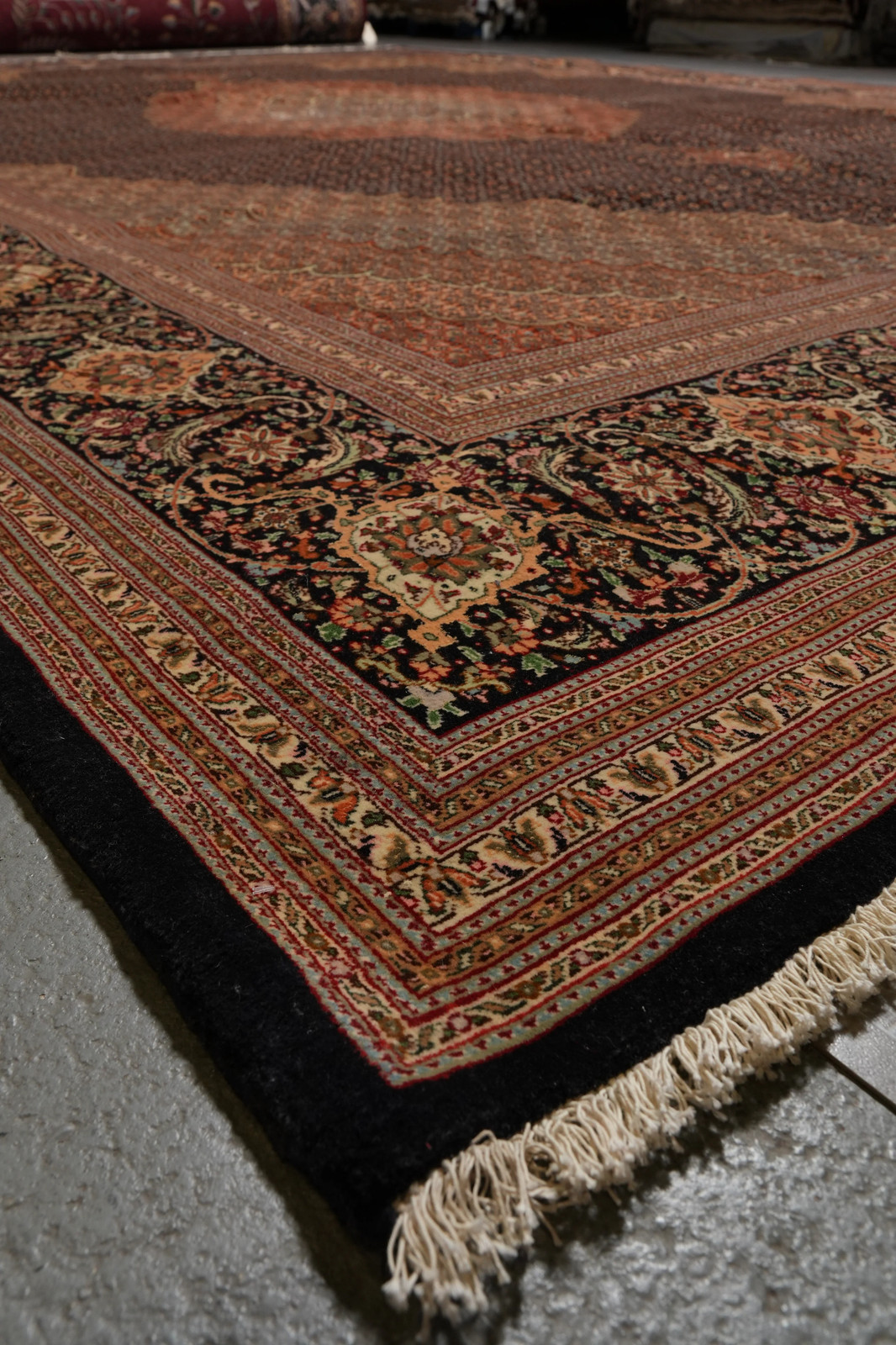 11.6 x 16.6 Authentic Tabriiz Mahii 400 KPSI Wool and Silk Rug Black #PIX-691