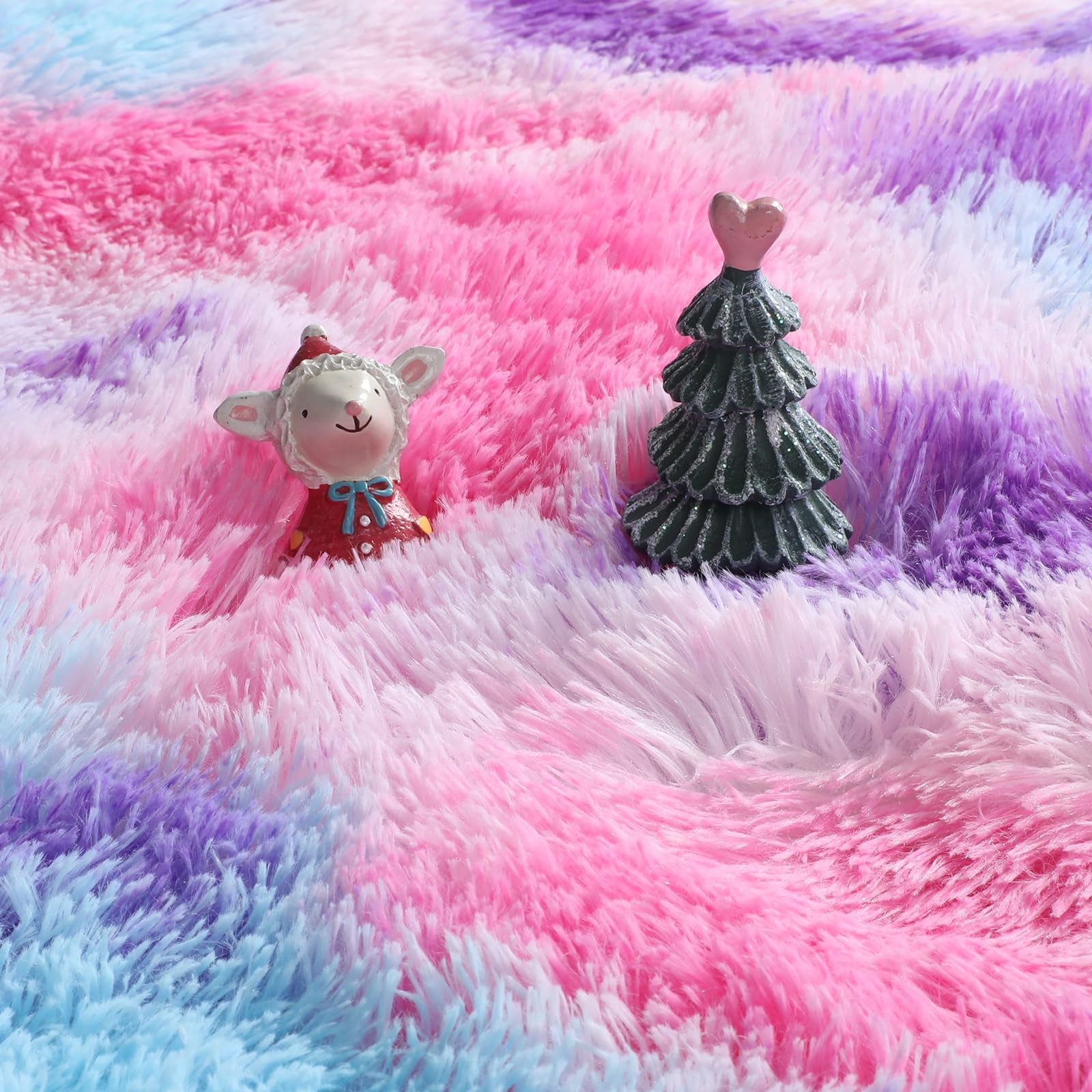 Amdrebio Hot Pink Rainbow Round Circle Area Rug 4Ft for Girls Bedroom, Fluffy