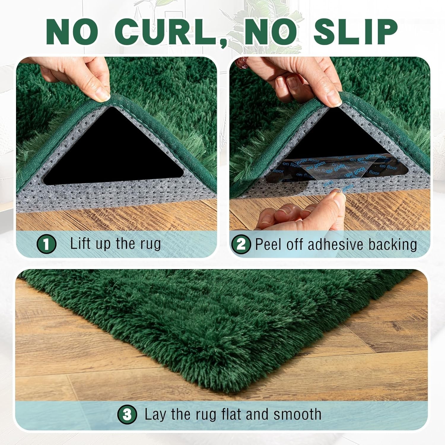Fluffy Area Rugs 8×10 Dark Green Soft Plush Carpet for Living Room Bedroom Floor