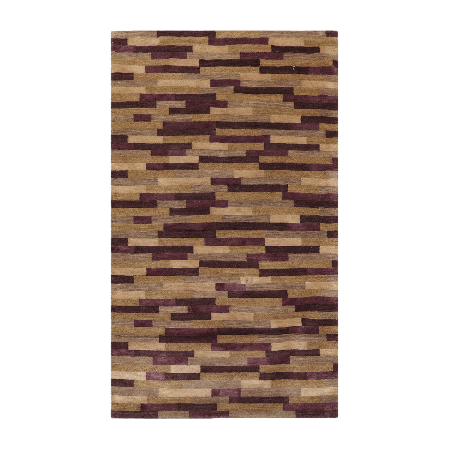 3’x5’2″ Aubergine Hand Knotted Tibetan Contemporary Striped Wool & Silk Area Rug