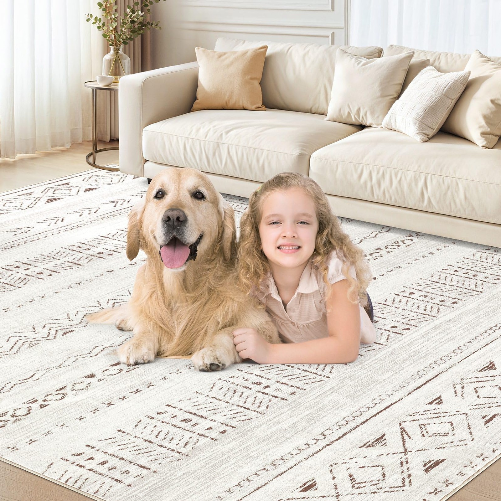 5×7 Area Rug Living Room: Washable Boho Rugs with Non Slip Backing Large Soft…
