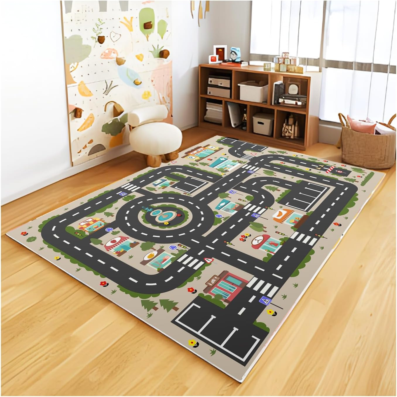 Analog ABC Kids Rug Playroom Car Play Mat City Life Road Rug for Cars Fun City M