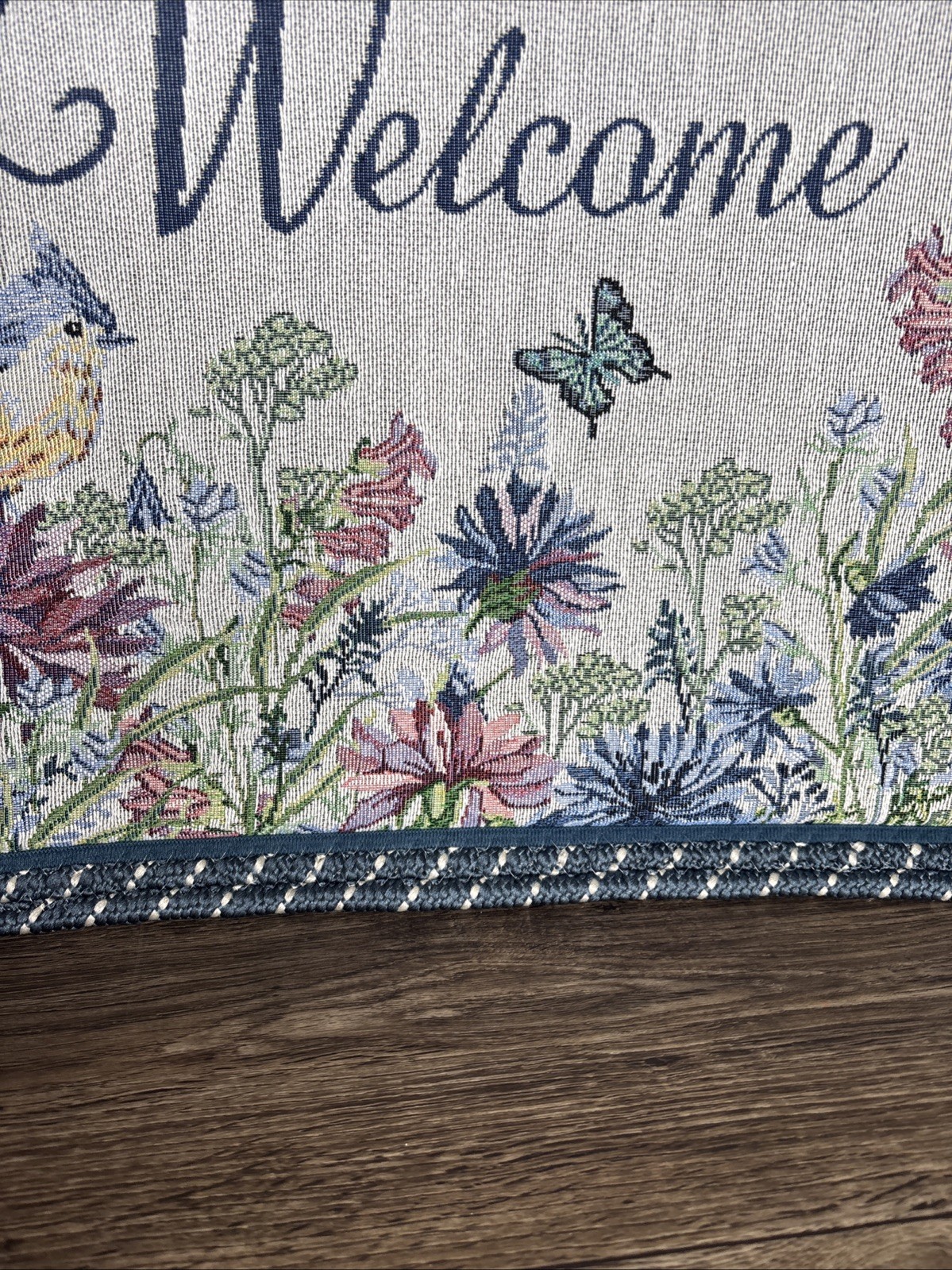 Gold Coast Welcome Tapestry Comfort Rug With Braided Trim-Floral Bird Butterfly