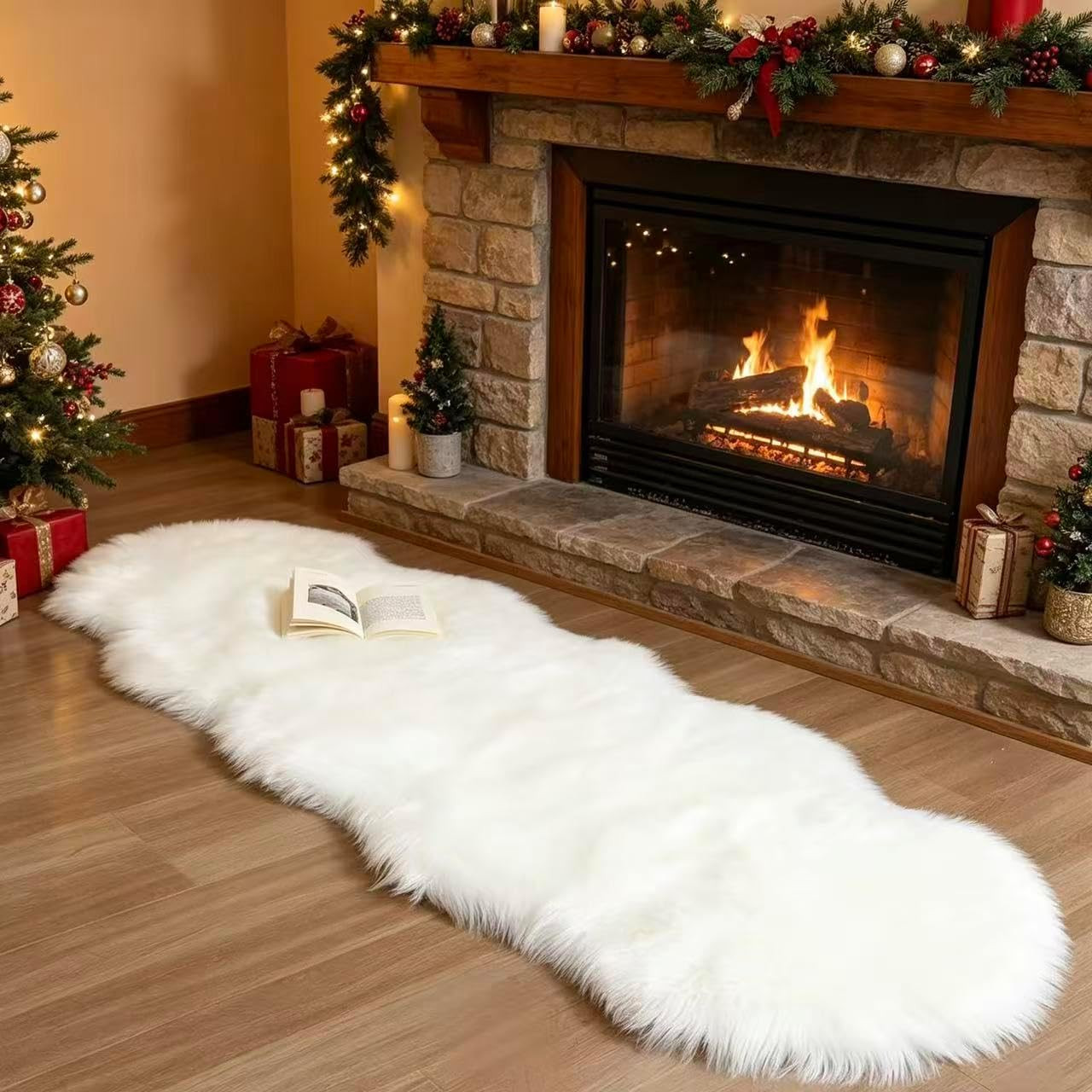 Faux Fur Sheepskin Runner Rug White 2X6 Ft Ultra Soft Shaggy Plush Fluffy Fuzzy