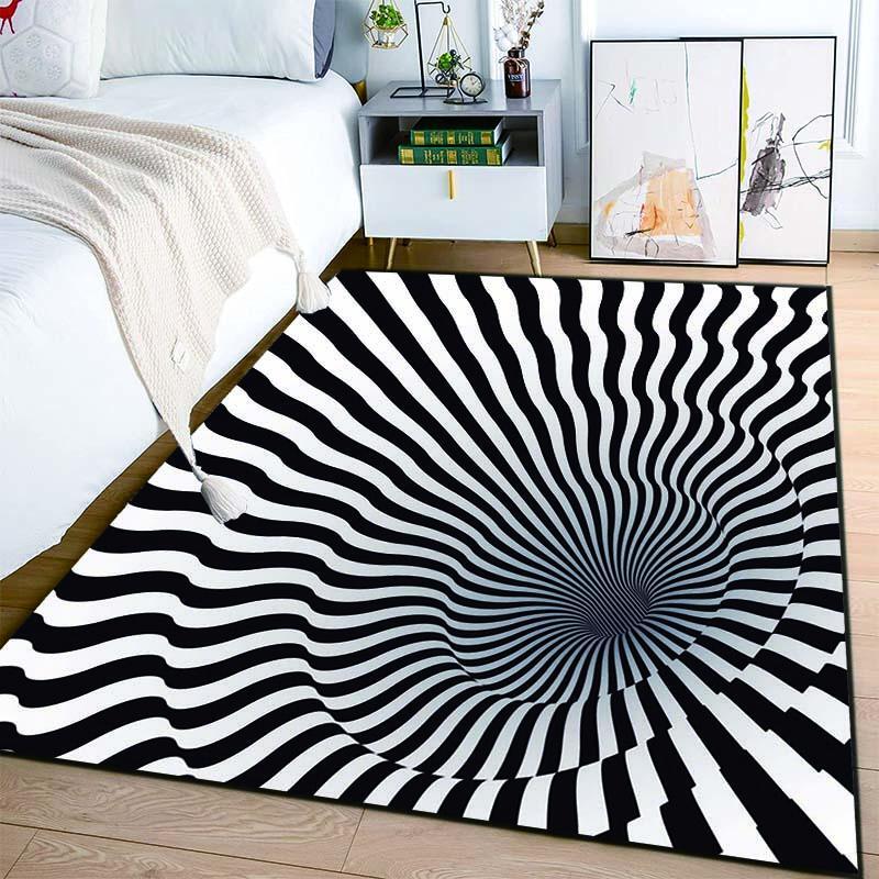 3d Vortex Vertigo Optical Illusion Black &White Geometric Carpet Rug Floor Mat