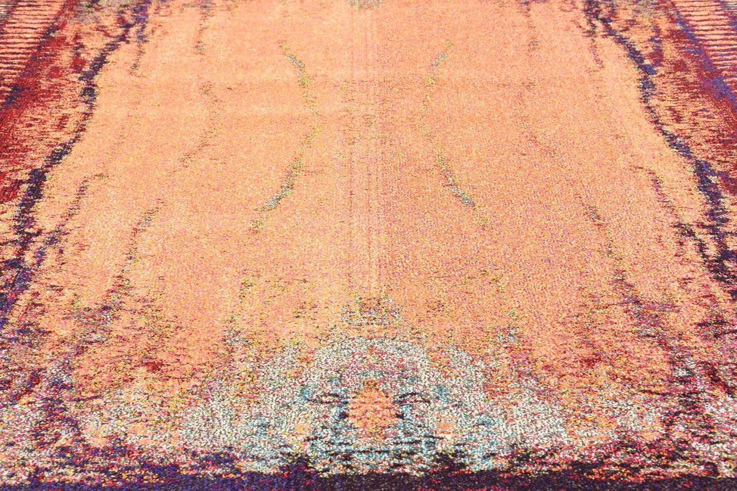Rustic Modern Abstract Area Rug – Estrella Collection 9′ x 12′ Orange/Black