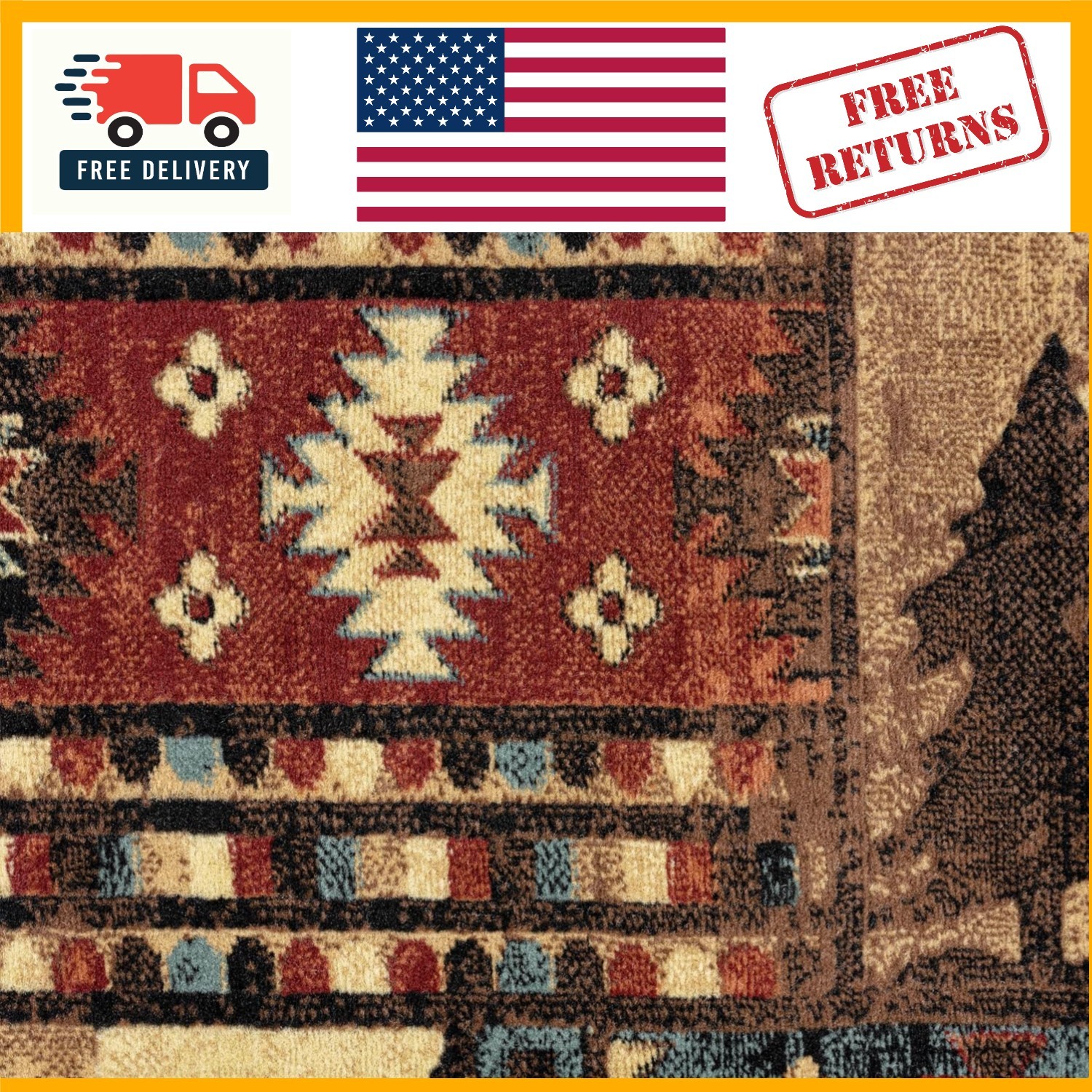 Stain & Fade Resistant Buffalo Bear Rug, 1’10″x6’10”, Perfect for Rustic Decor