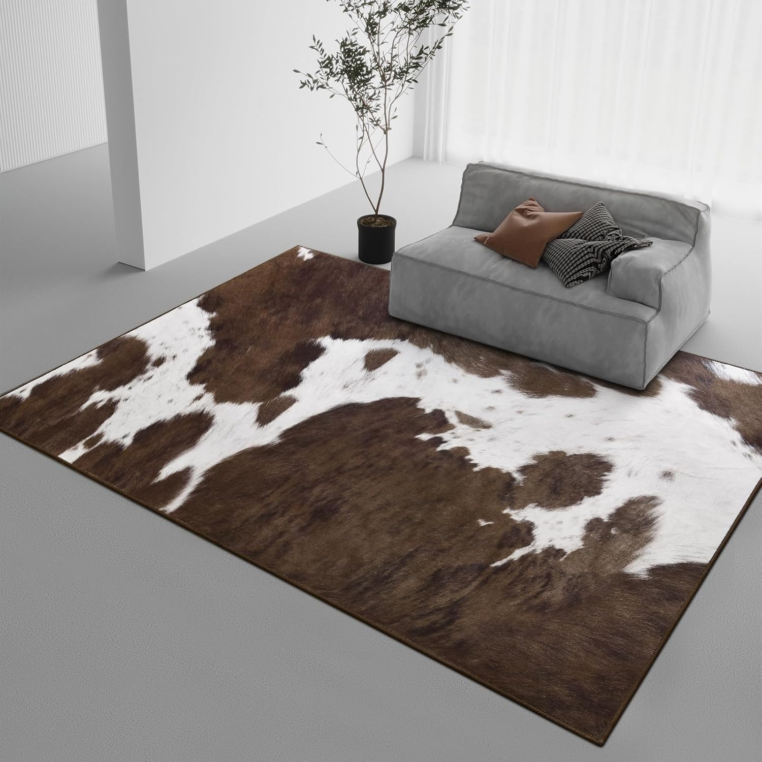 Soft Washable Cowhide Area Rug, 5×7 Non-Slip Stain Resistant for Home Decor