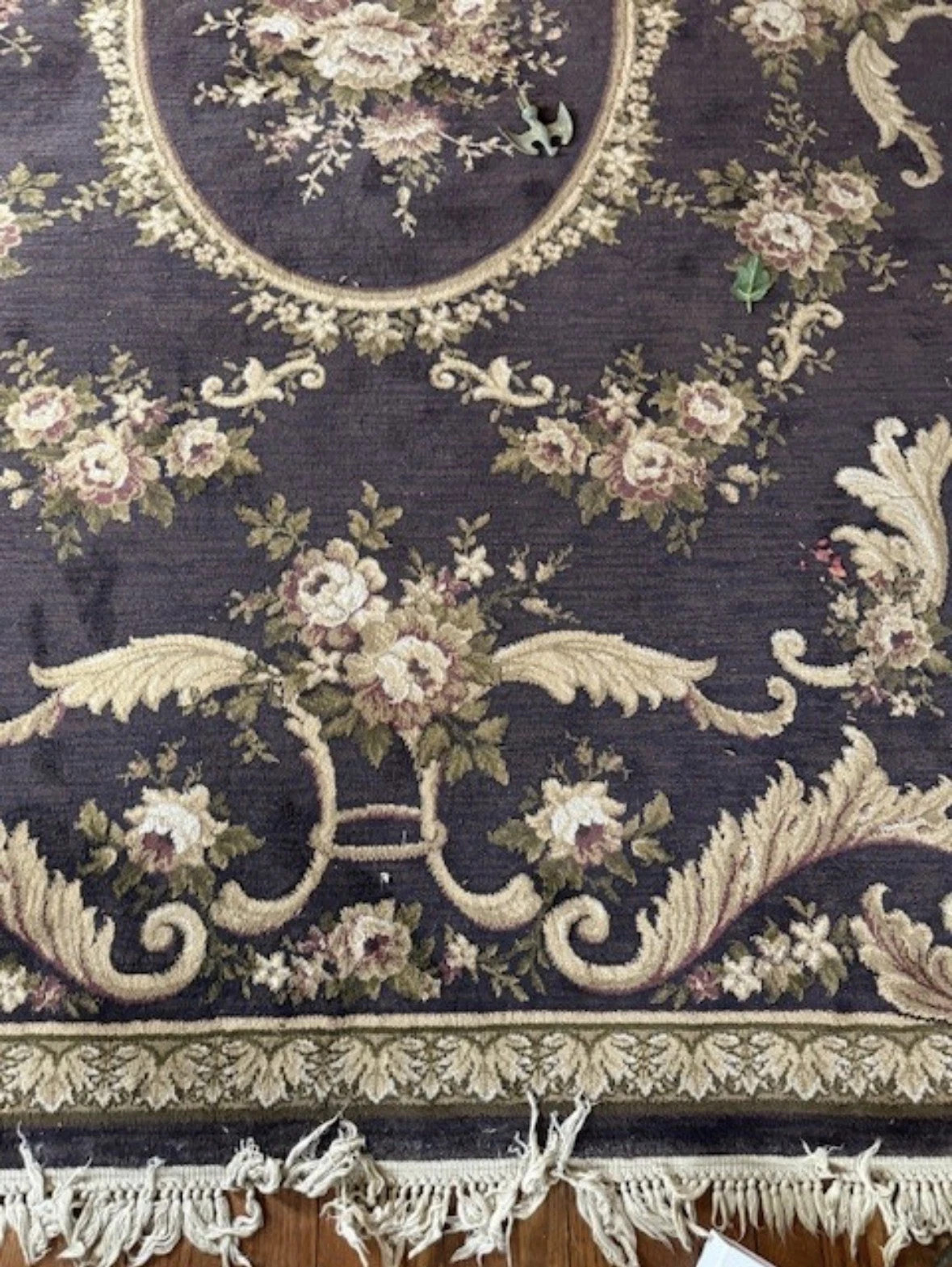 Aubusson Vintage French Empire Style Rug 8 x 11 ft Chocolate Brown & Cream