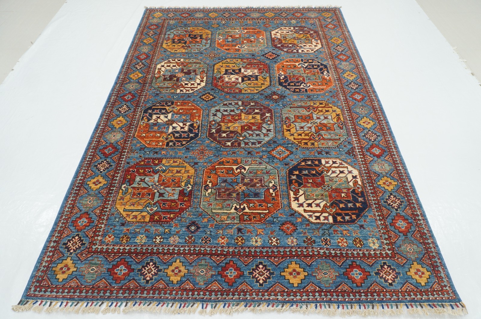 6×8 ft Blue Ersari Afghan Hand Knotted Wool Tribal Area Rug