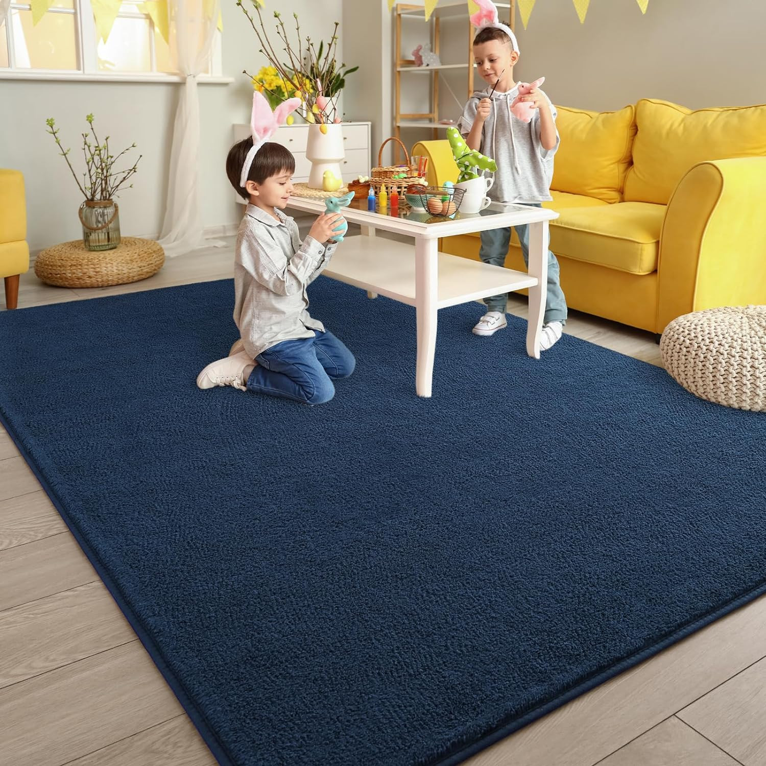 Navy Blue 6×9 Memory Foam Area Rug – Soft Modern Carpet for Home Decor