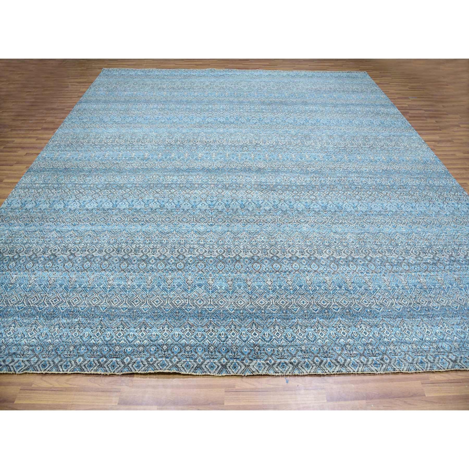 12’x12′ Blue 100% Wool Hand Knotted Kohinoor Herrita Design Square Rug R79768