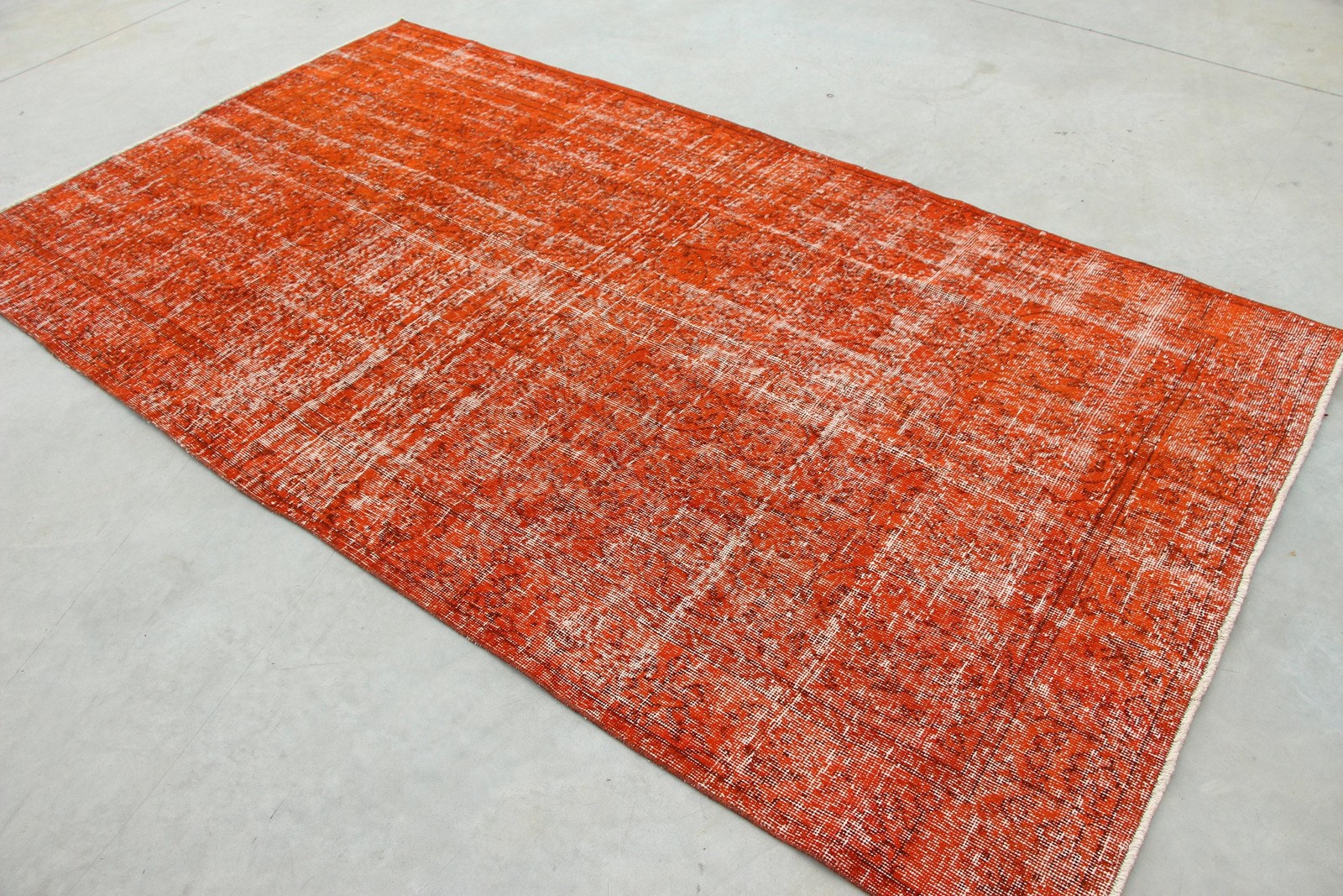 Turkish Large Rug 4,9×8,9 ft, Orange White Southwestern Rug Wool