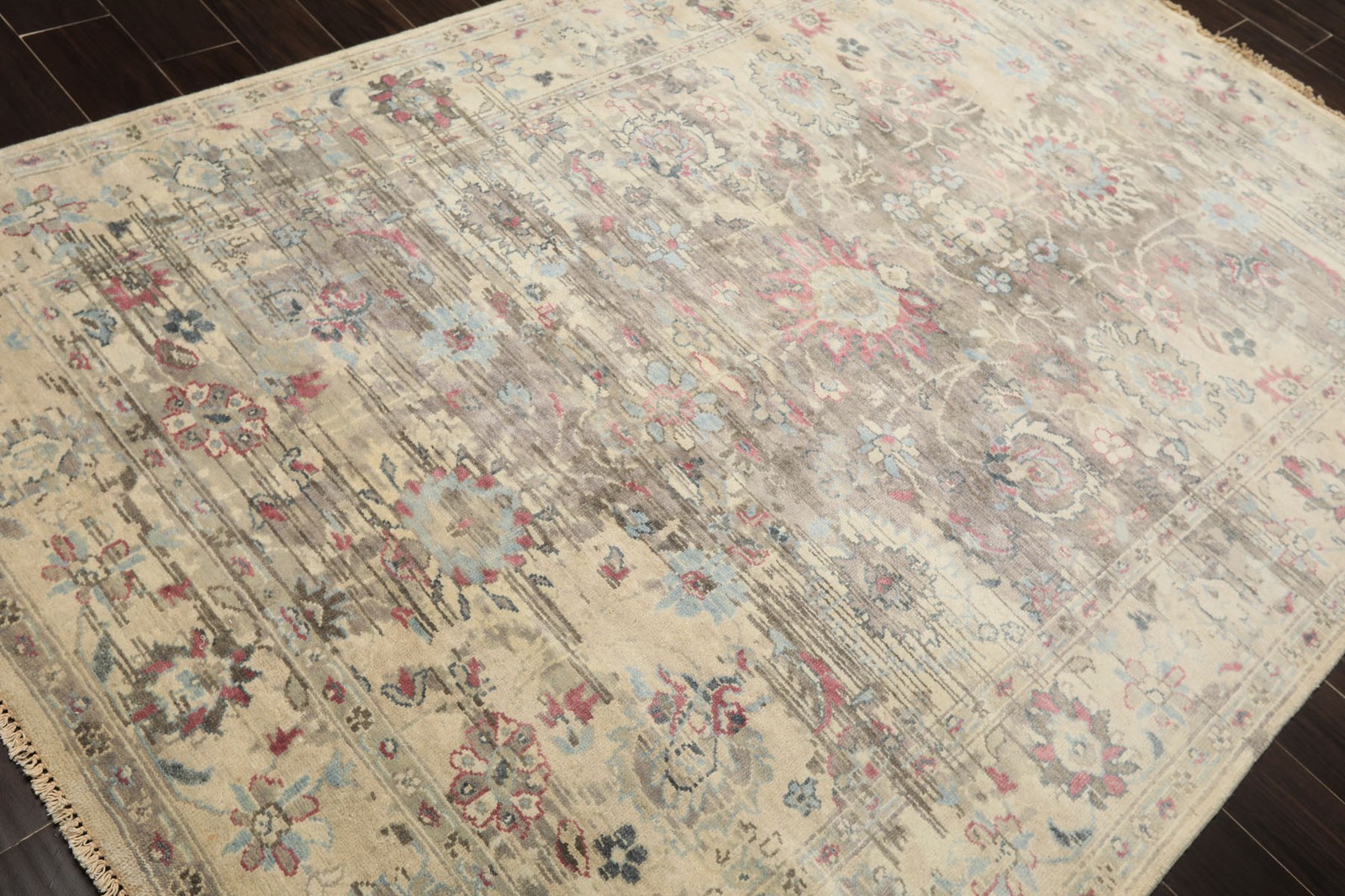 Kalaty 5’11”x8’10” Hand Knotted Wool Taupe Oushak Erased pattern Rug