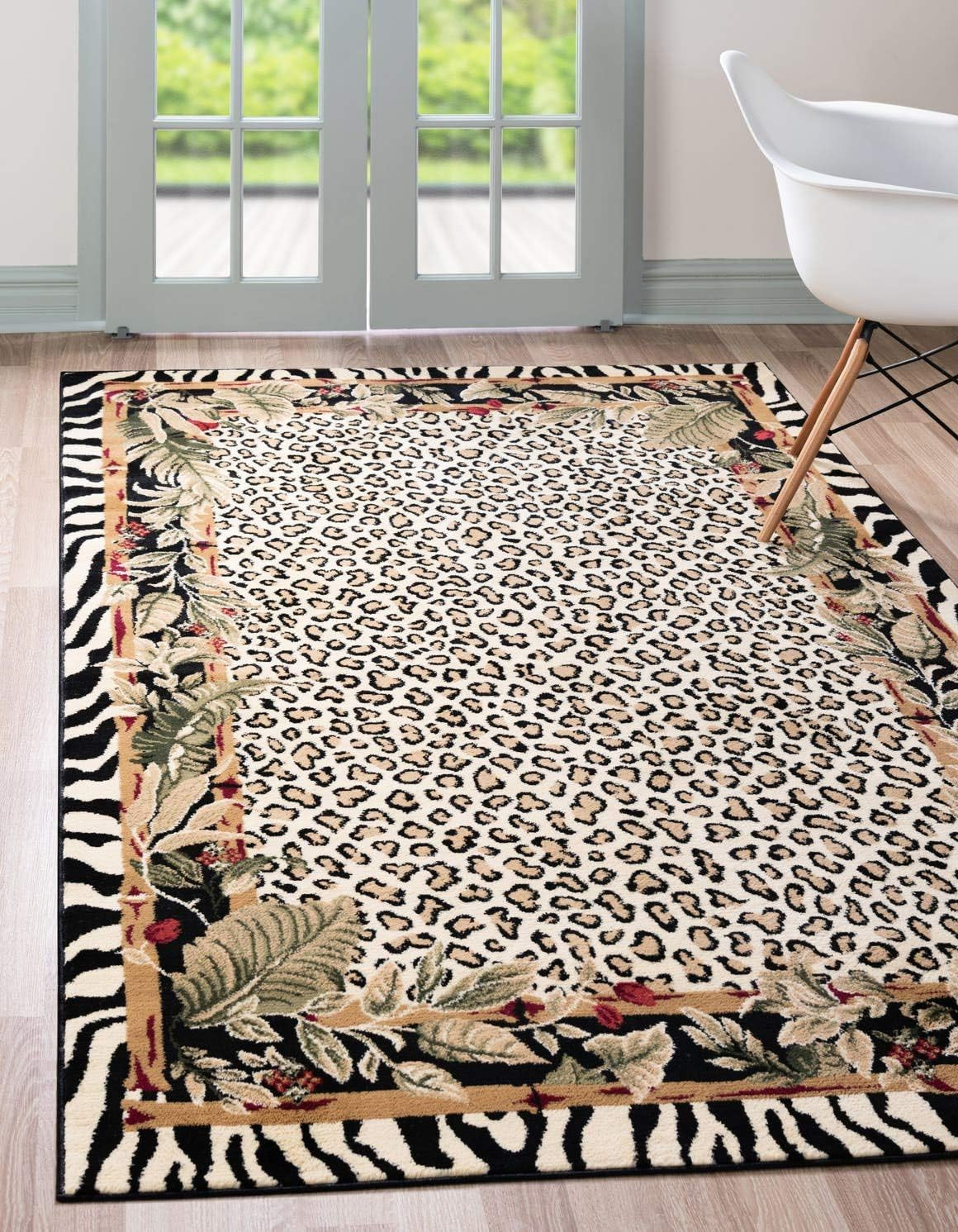 Wildlife Collection Animal Inspired with Cheetah Bordered Design Area Rug (5′ 0