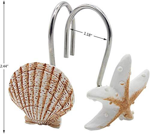 Seashell Shower Curtain Hooks，12PCS Anti Rust Decorative Light Brown Seashell