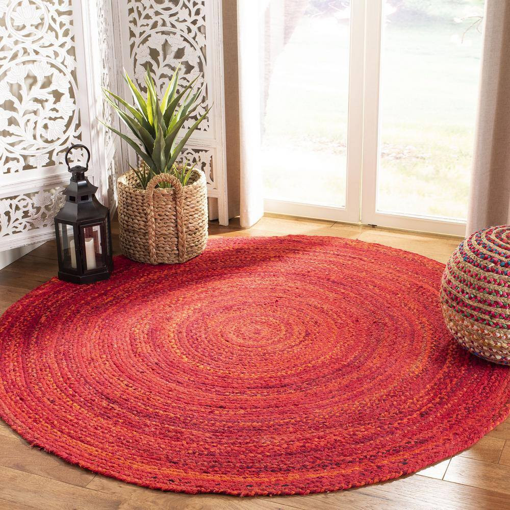 Red Cotton 6 Ft. X 6 Ft. Solid Color Indoor round Area Rug
