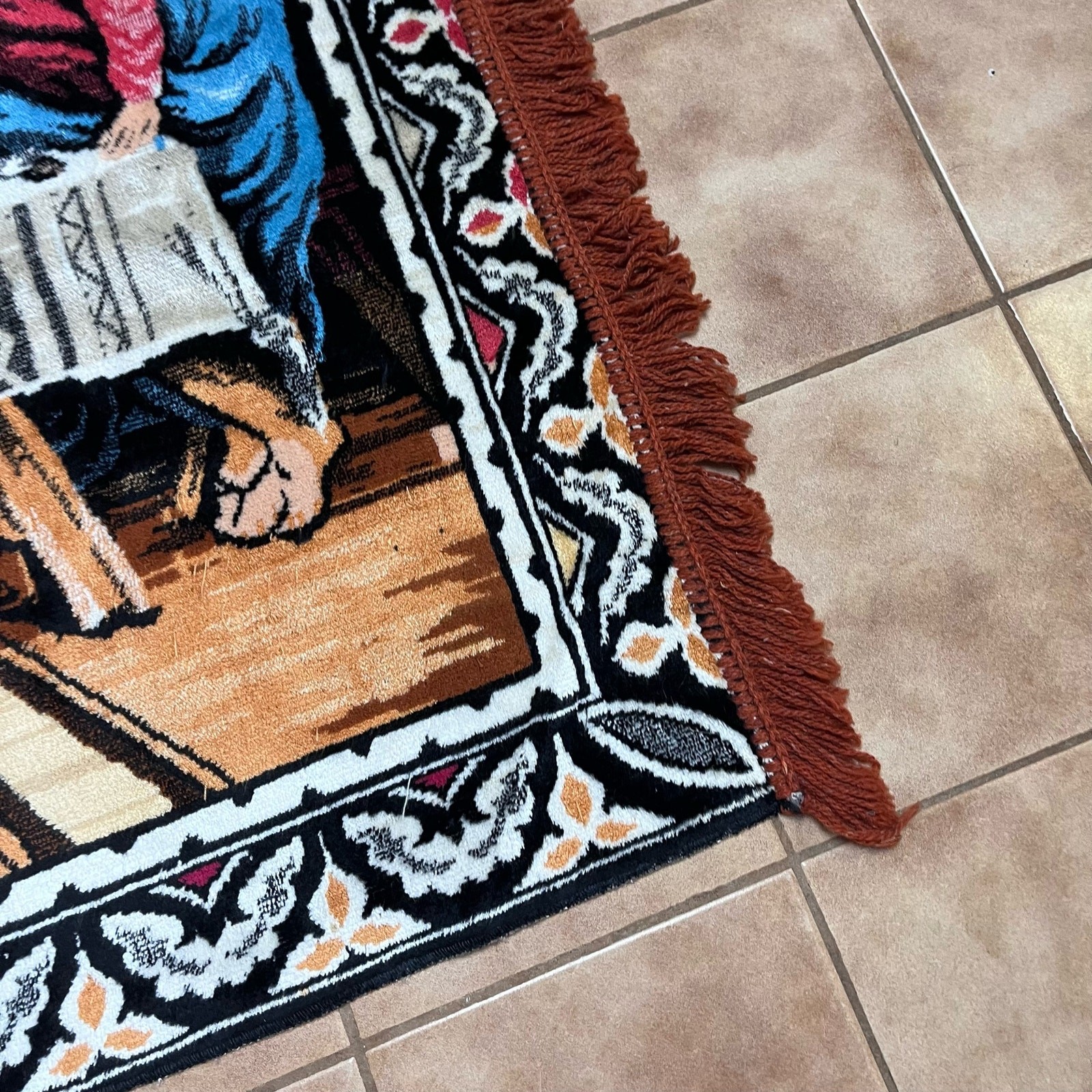 Last Supper Michelangelo Vintage Decorative Rug 1970s Christ Christian Tapestry