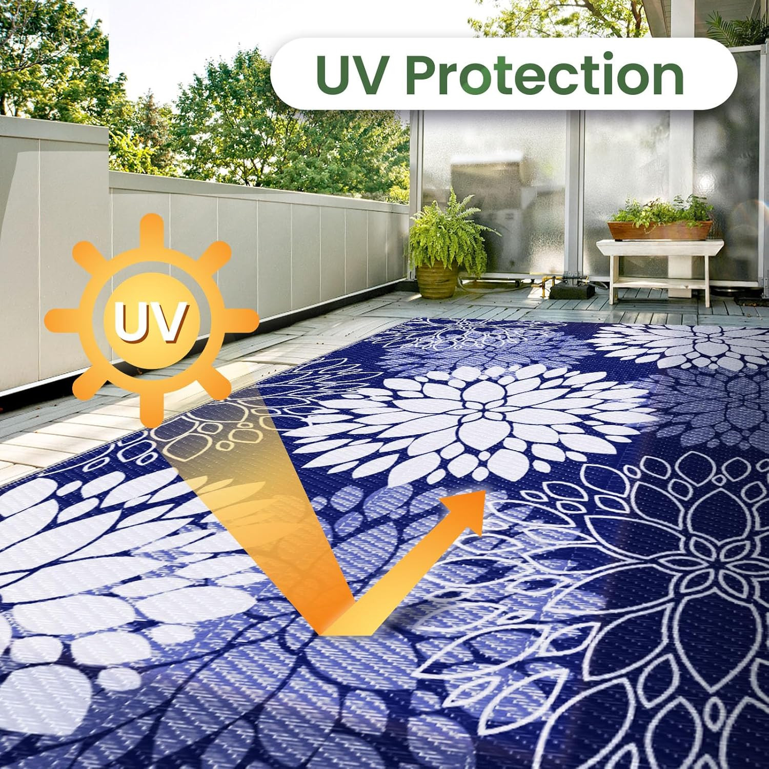 LuxStep Outdoor Rug Waterproof Outdoor Plastic Straw Rug Reversible Patio Rug Ma