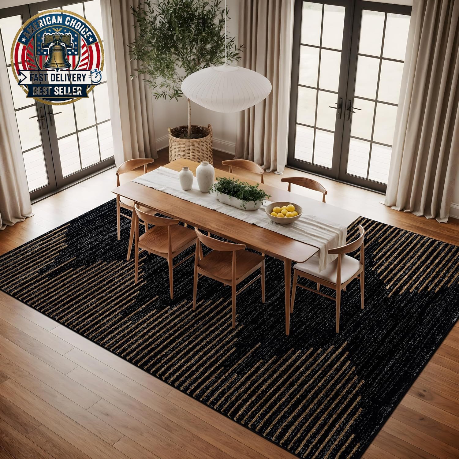 Bohemian Stripe Stain Resistant High Traffic Living Room Kitchen Bedroom Dining