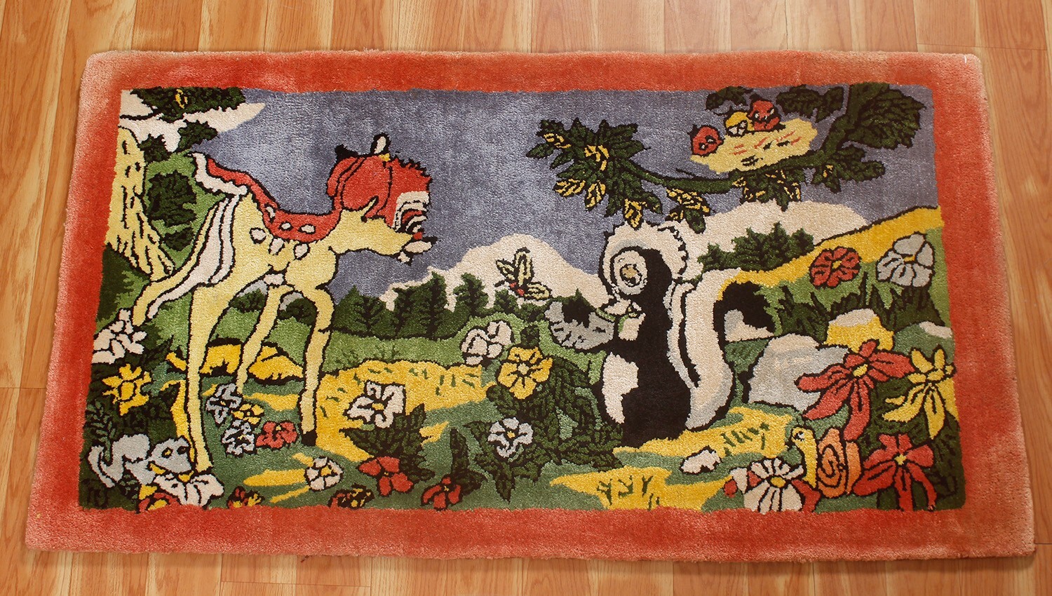 Animal Print Kids Room Area Rug Oushak Hand-Tufted Orange Wool Carpet 2 x 4.5 ft