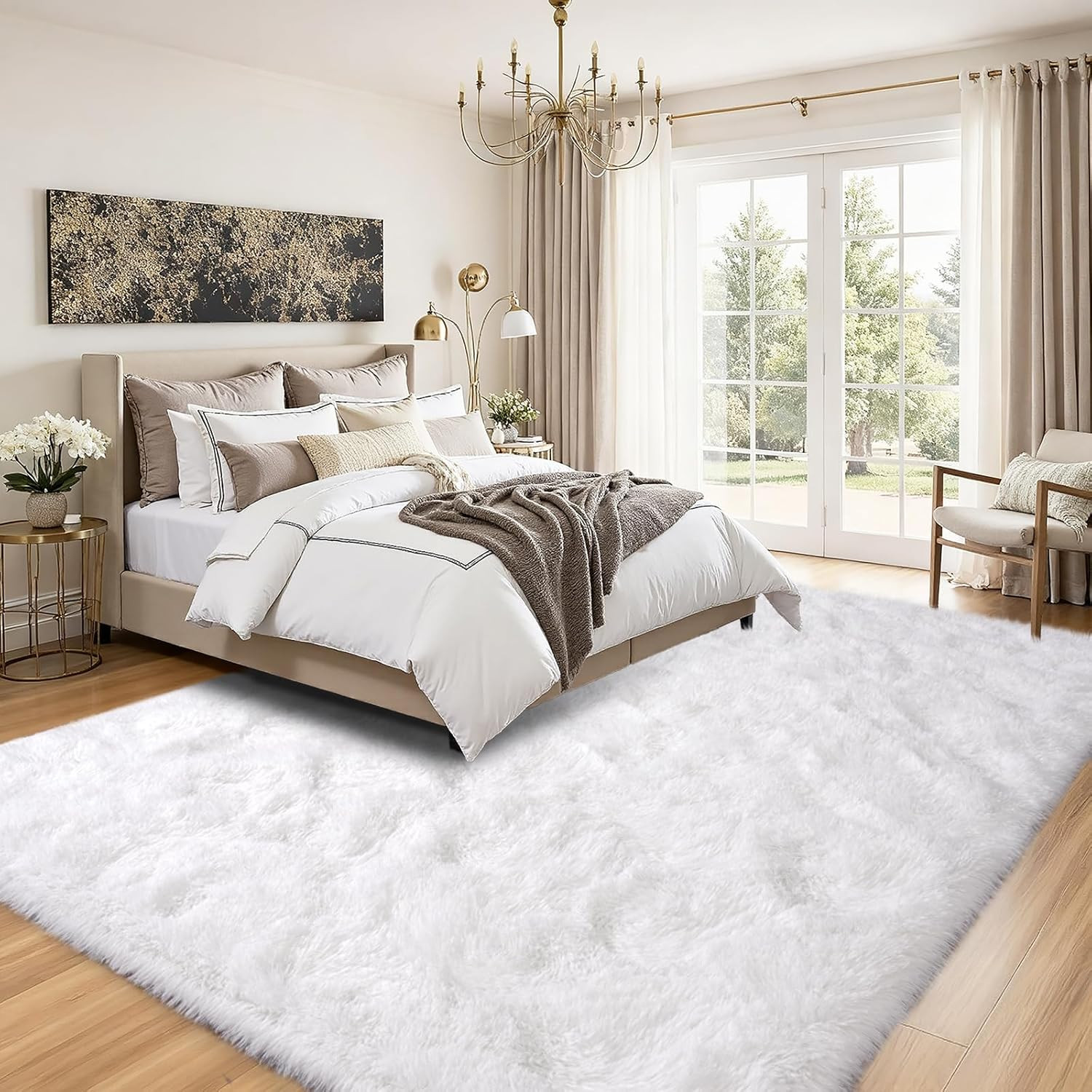 Ultra Soft 6X9 White Fluffy Shag Rug for Living Room & Bedroom Decor