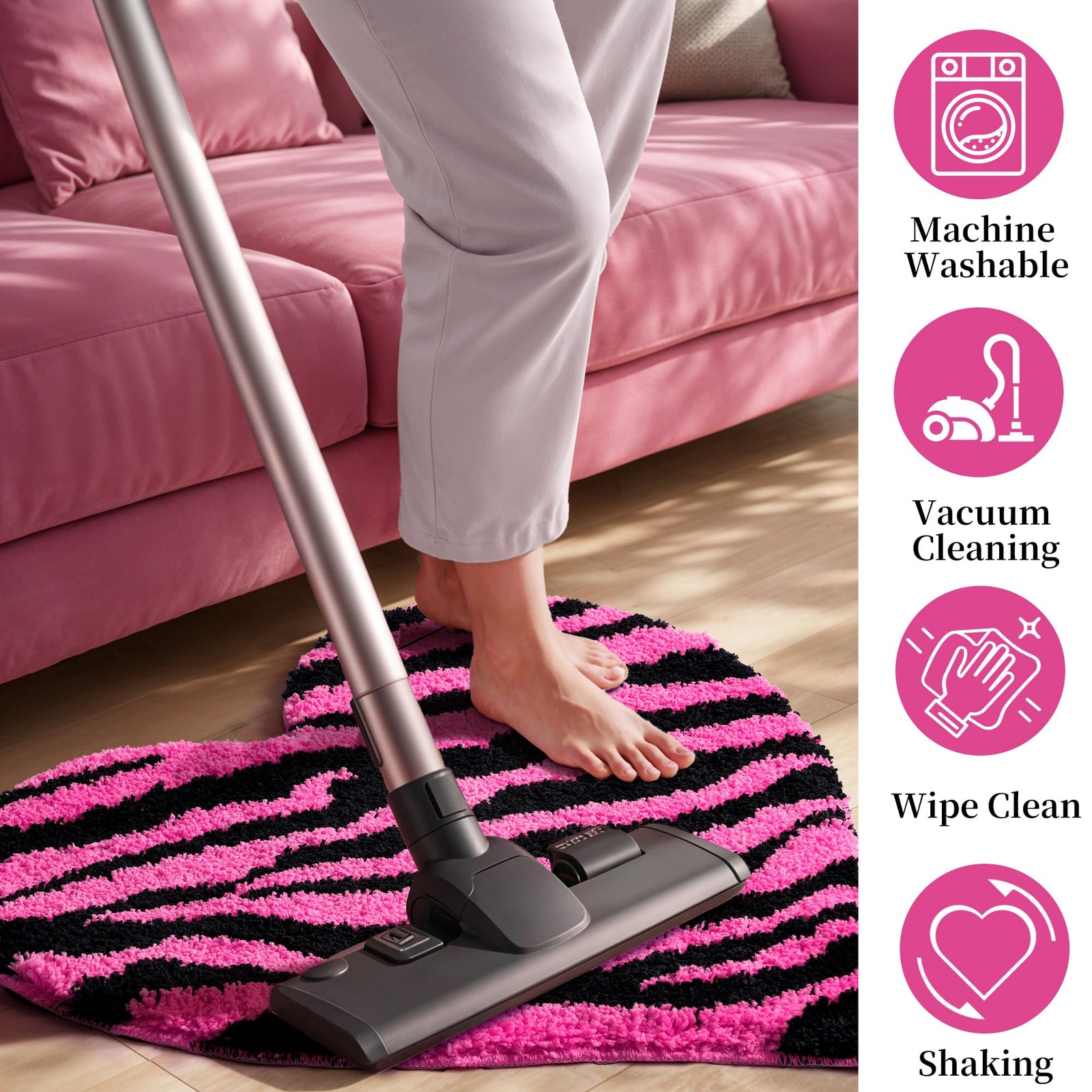 Y2K Hot Pink Zebra Print Rug, 24 Inch Heart Shaped Soft Plush Small Rug with …