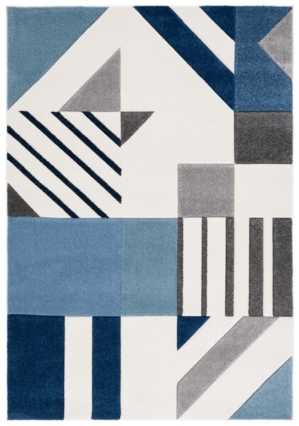 Contemporary Modern Geo Plush Carved Blue Gray Area Rug **FREE SHIPPING**